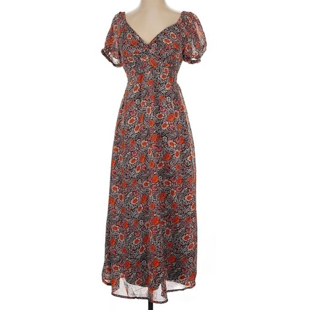 Sincerely Jules Floral Midi Dress in Black and Orange